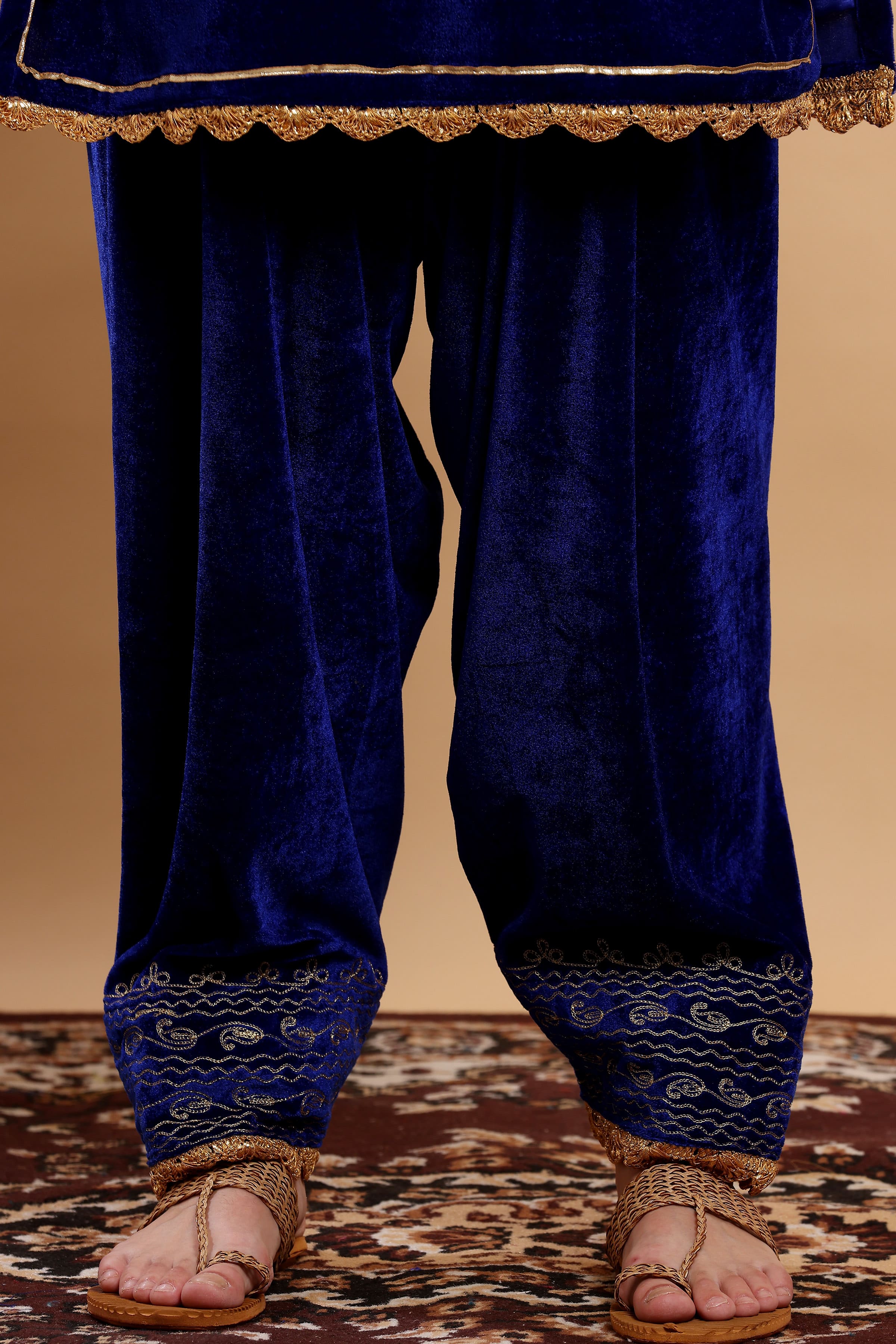 Kaanchie Nanggia Royal Blue Embroidered Kurta Salwar (Set of 2)