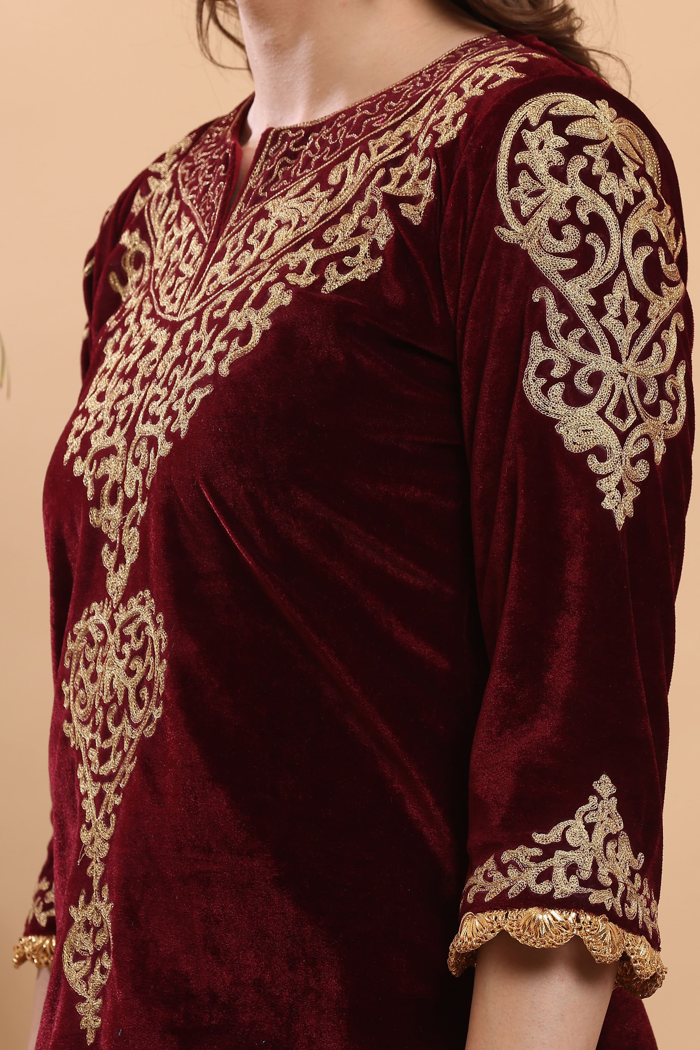 Kaanchie Nanggia Maroon Embroidered Kurta Lehenga (Set of 2)