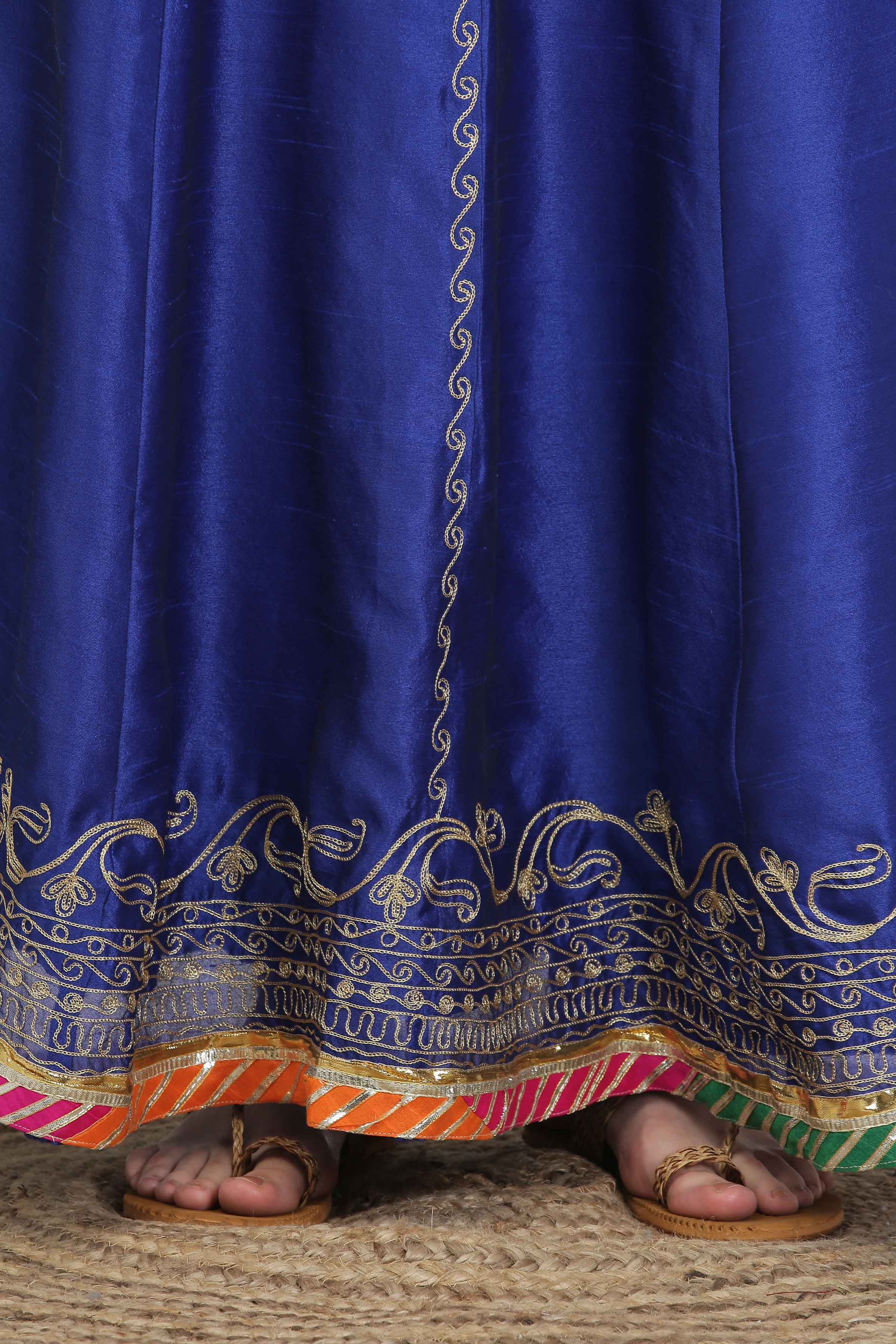 Kaanchie Nanggia Blue Embroidered Ready to Wear Lehenga & Kurta With Dupatta (Set of 3)