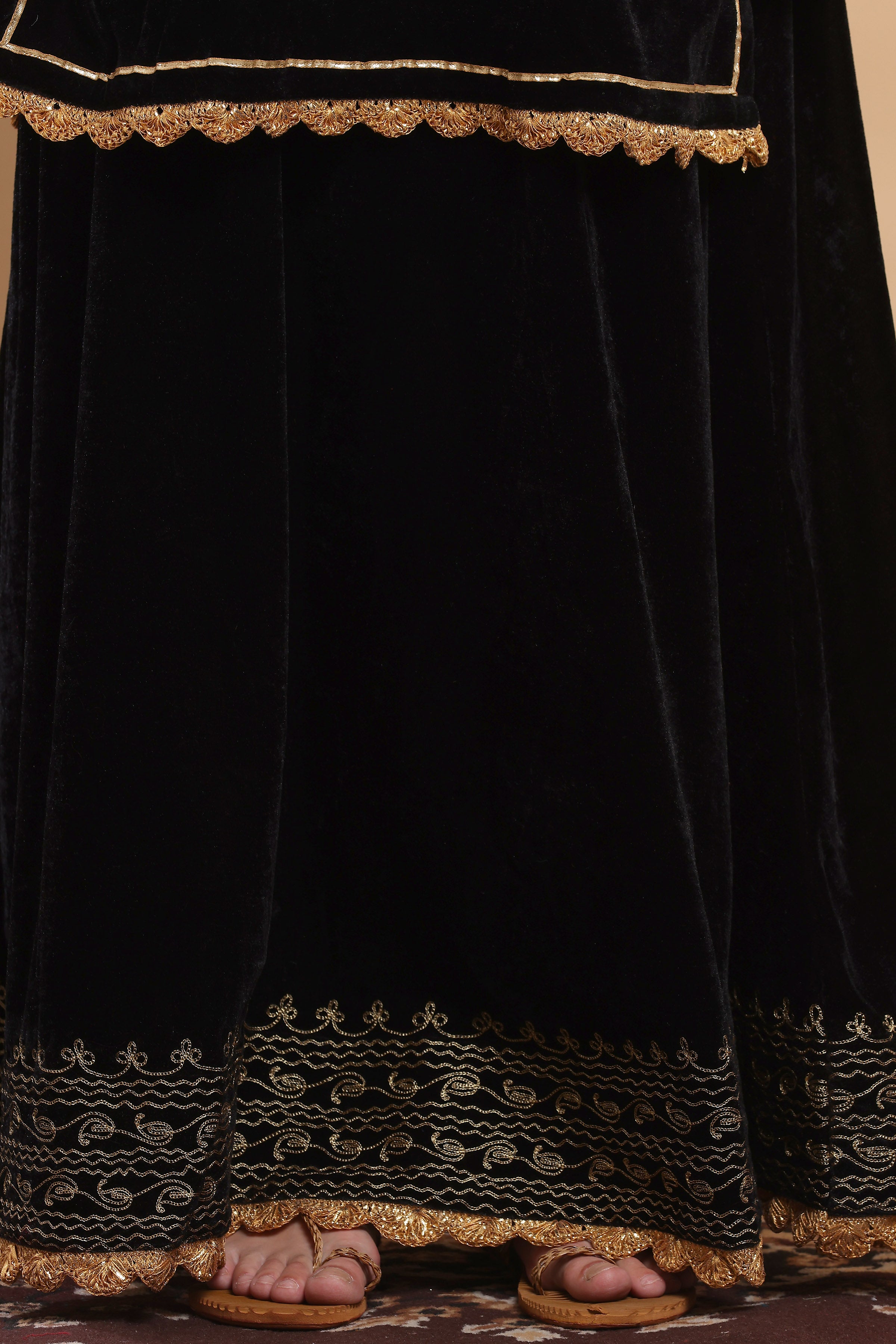 Kaanchie Nanggia Black Embroidered Kurta Lehenga (Set of 2)