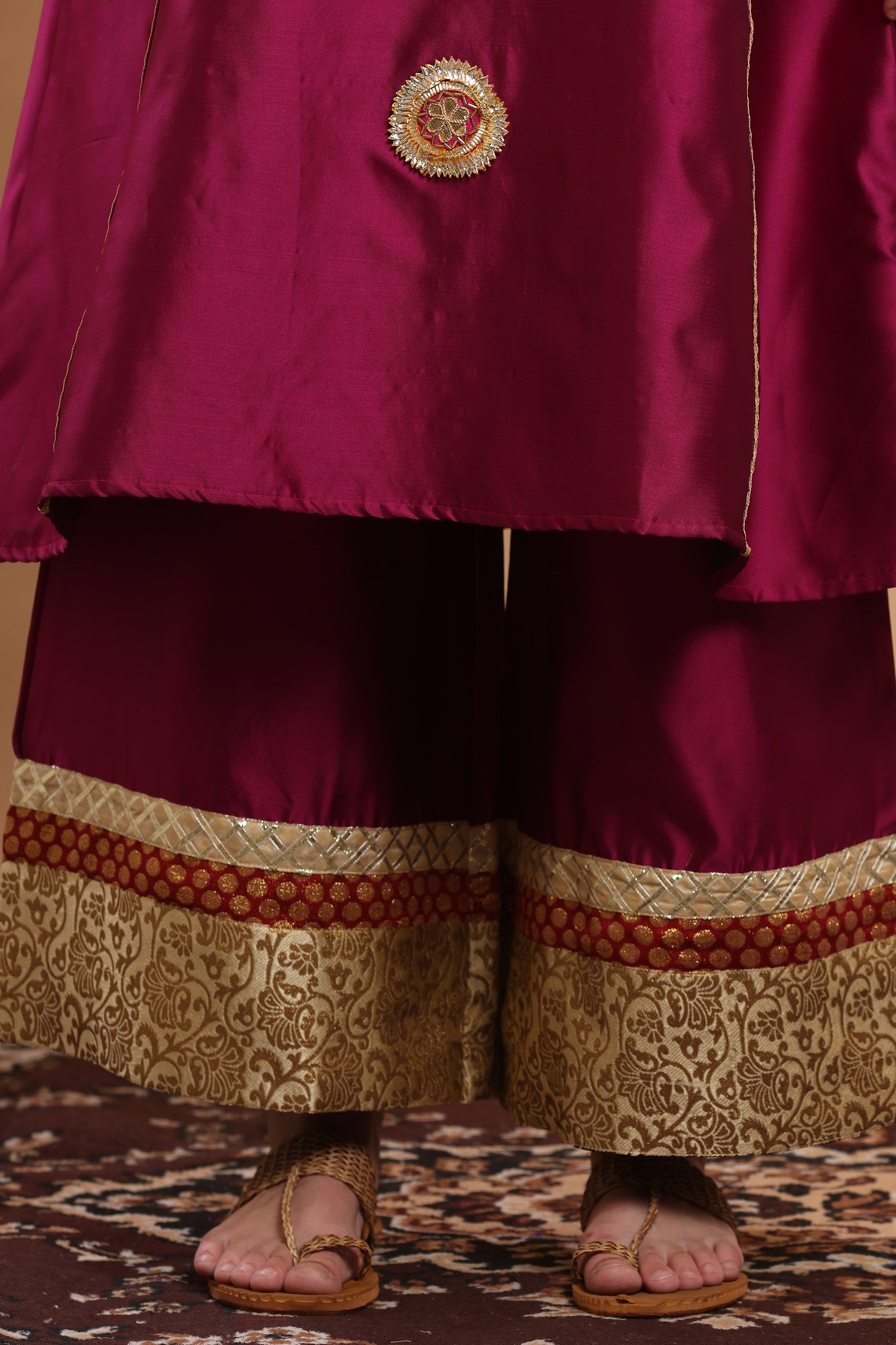 Kaanchie Nanggia Dark Pink Flayred Gota Work Kurta Palazzo (Set of 2)