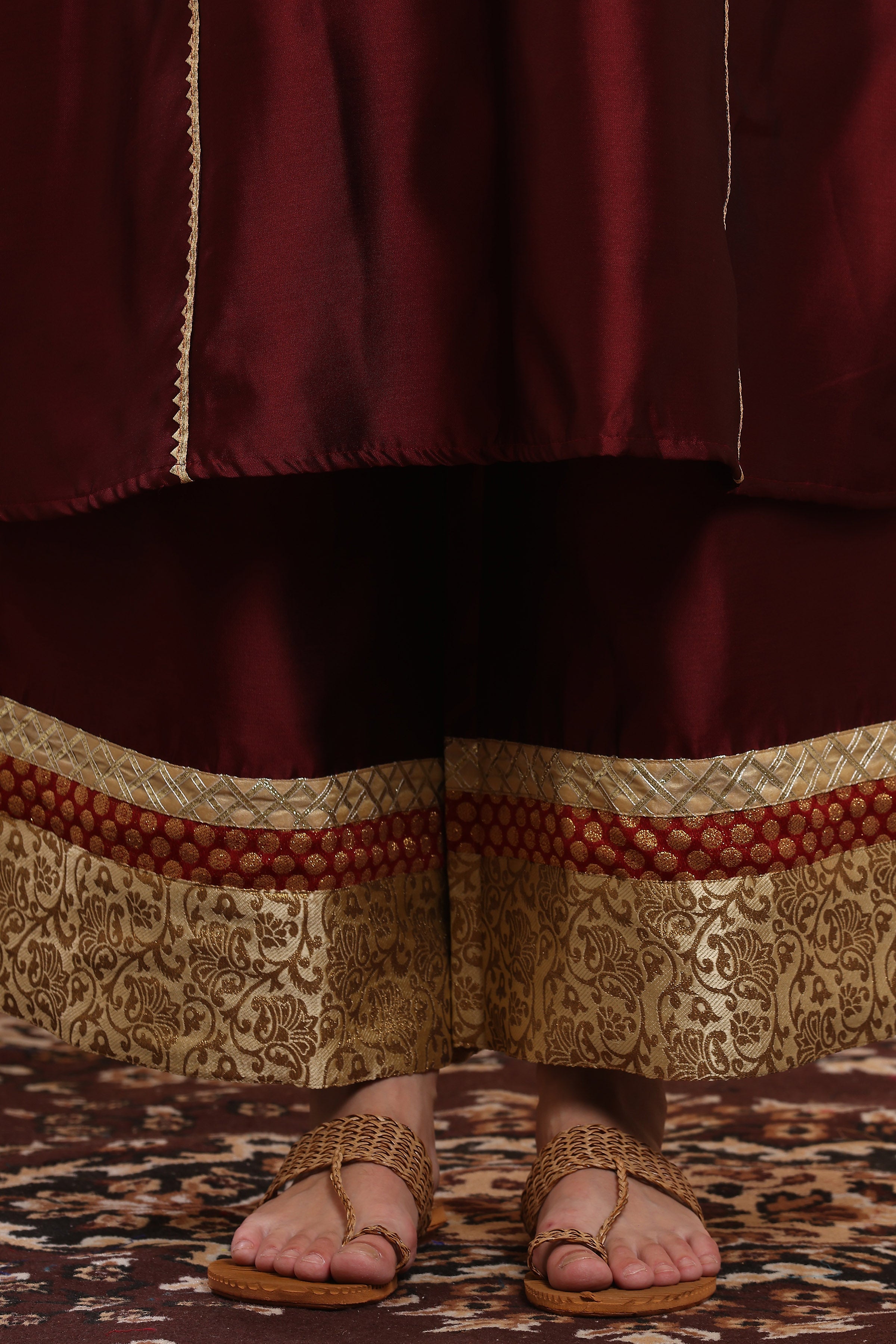 Kaanchie Nanggia Maroon Flayred Gota Work Kurta Palazzo (Set of 2)