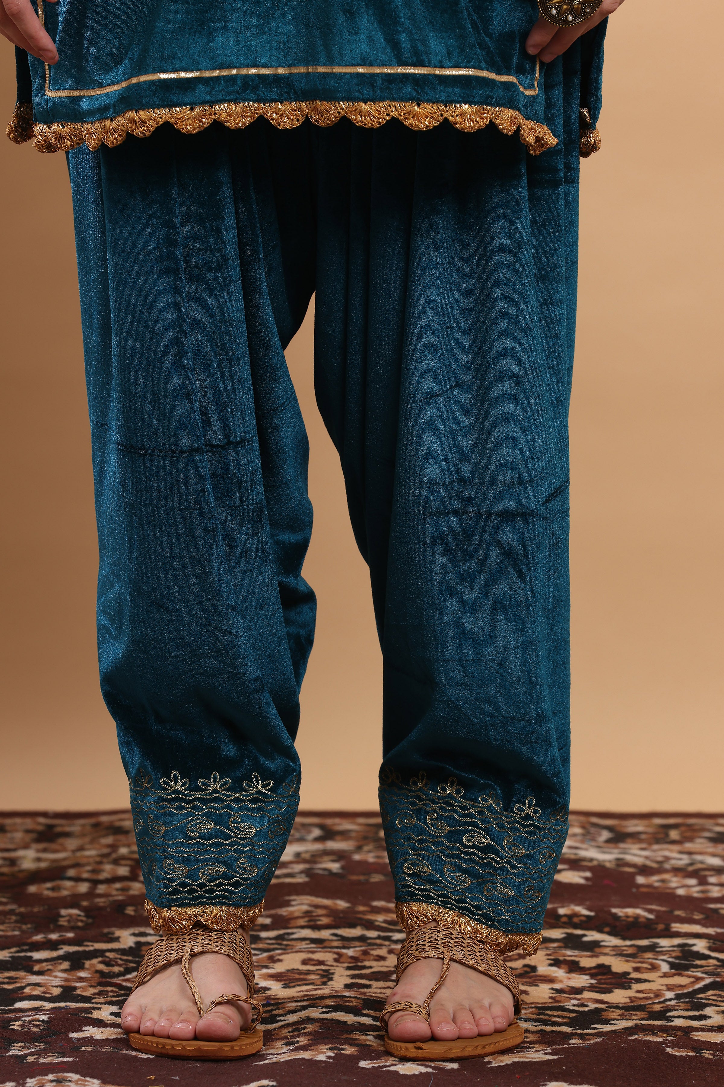 Kaanchie Nanggia Teal Green Embroidered Kurta Salwar (Set of 2)