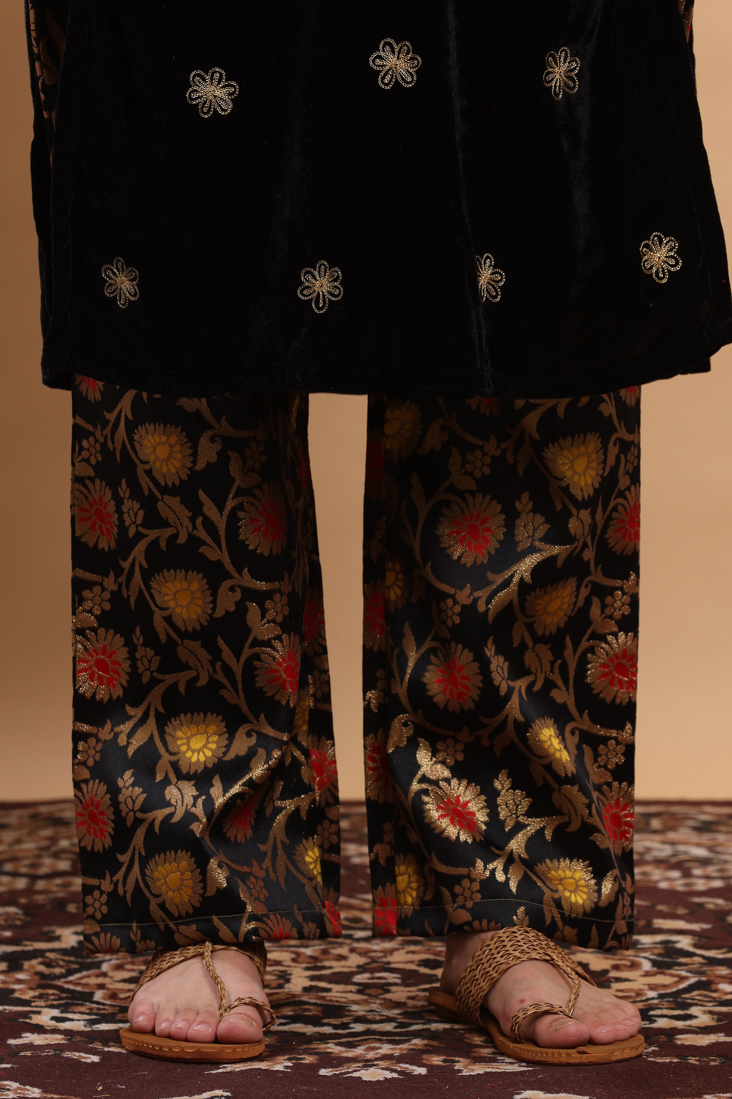 Kaanchie Nanggia Black Embroidered Kurta Pants (Set of 2)