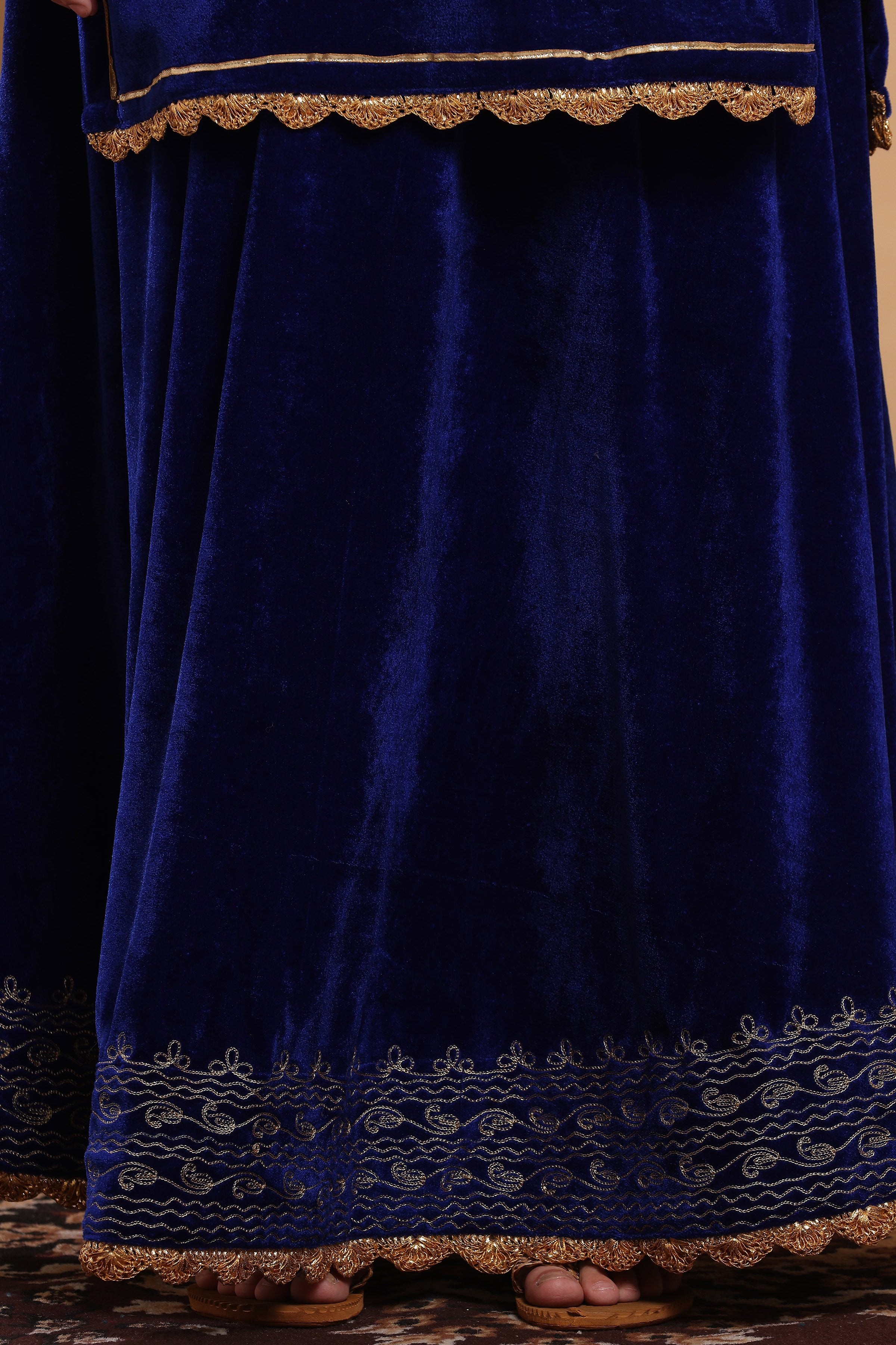 Kaanchie Nanggia Royal Blue Embroidered Kurta Lehenga (Set of 2)