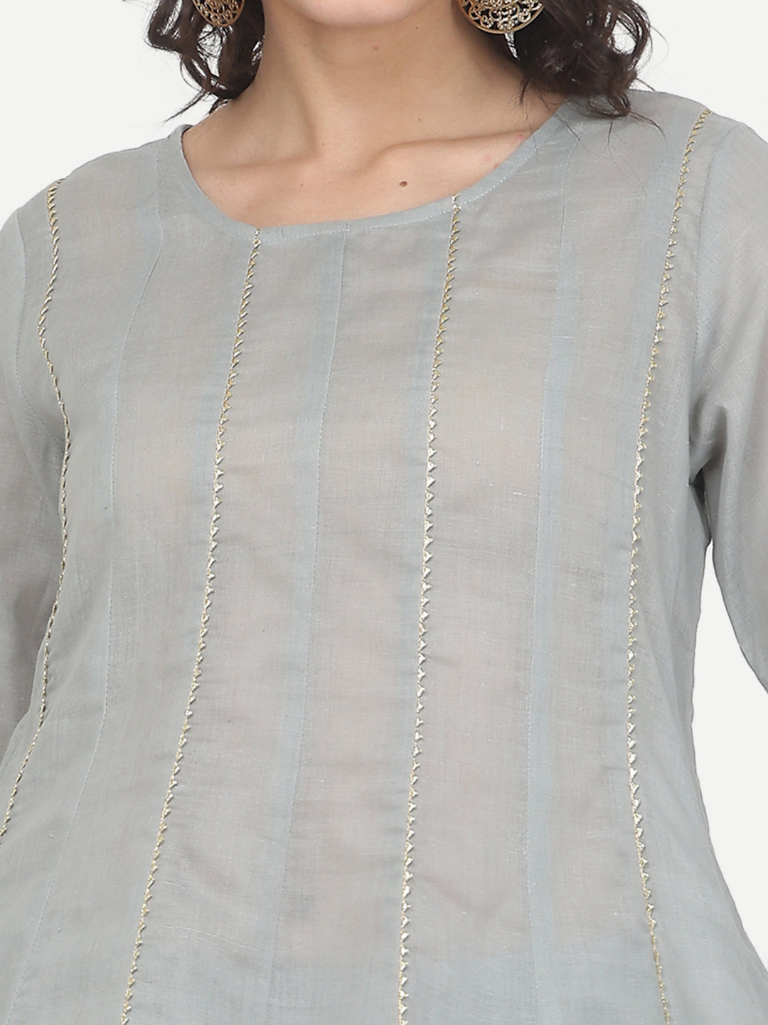 Kaanchie Nanggia Grey Gota Work Kurta Pant with Printed Dupatta (Set of 3)