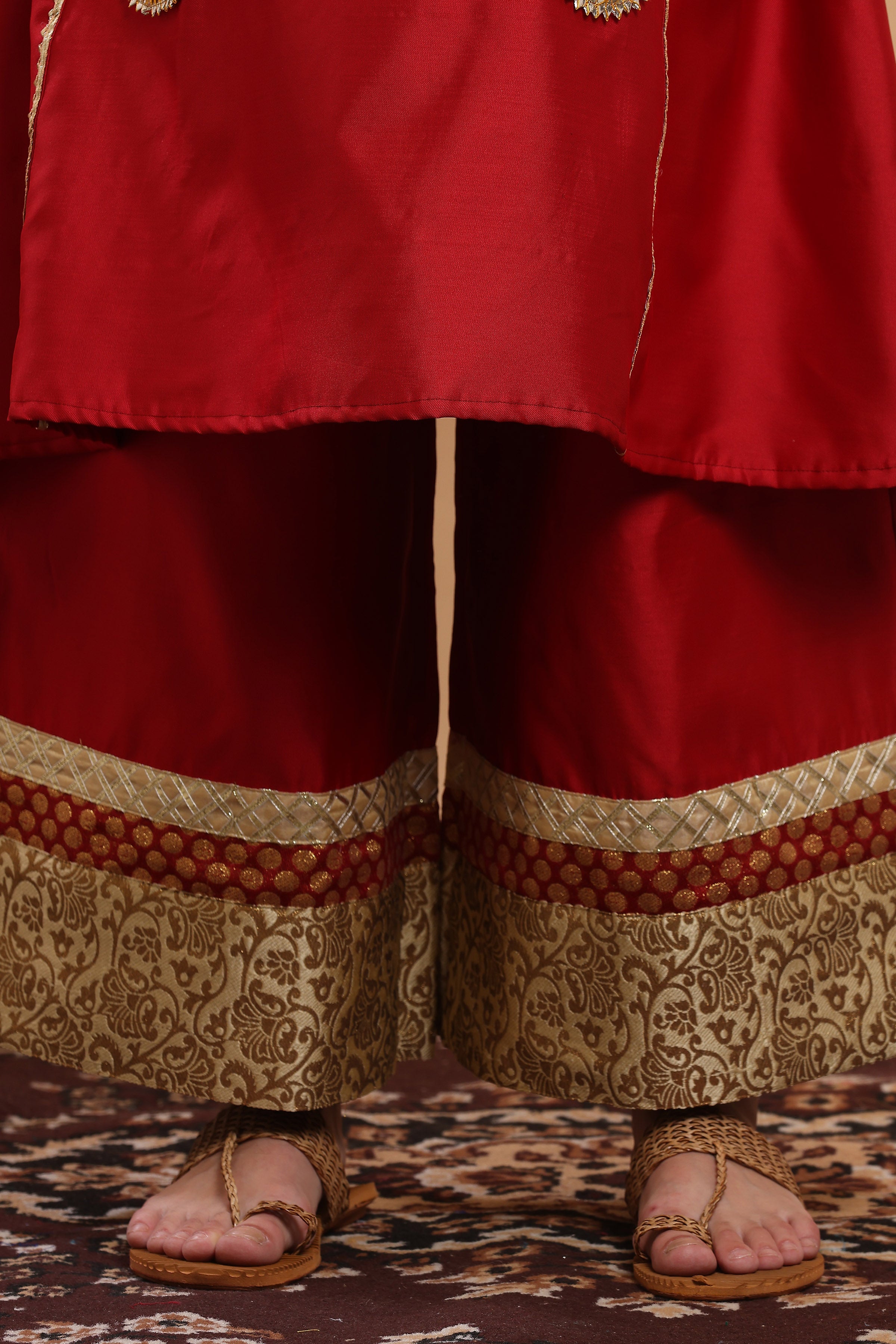 Kaanchie Nanggia Red Flayred Gota Work Kurta Palazzo (Set of 2)