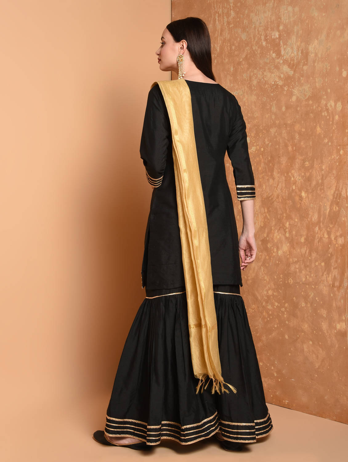 Kaanchie Nanggia Black Gota Work Kurta And Sharara With Dupatta (Set of 3)