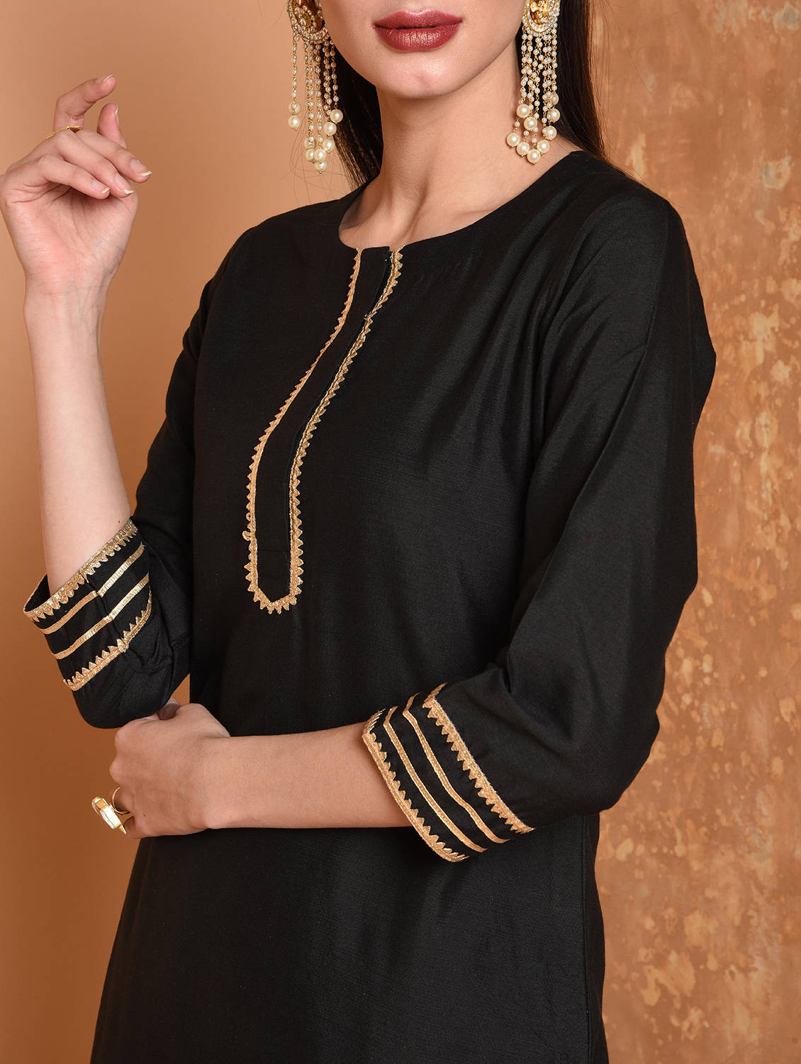 Kaanchie Nanggia Black Gota Work Kurta And Sharara With Dupatta (Set of 3)