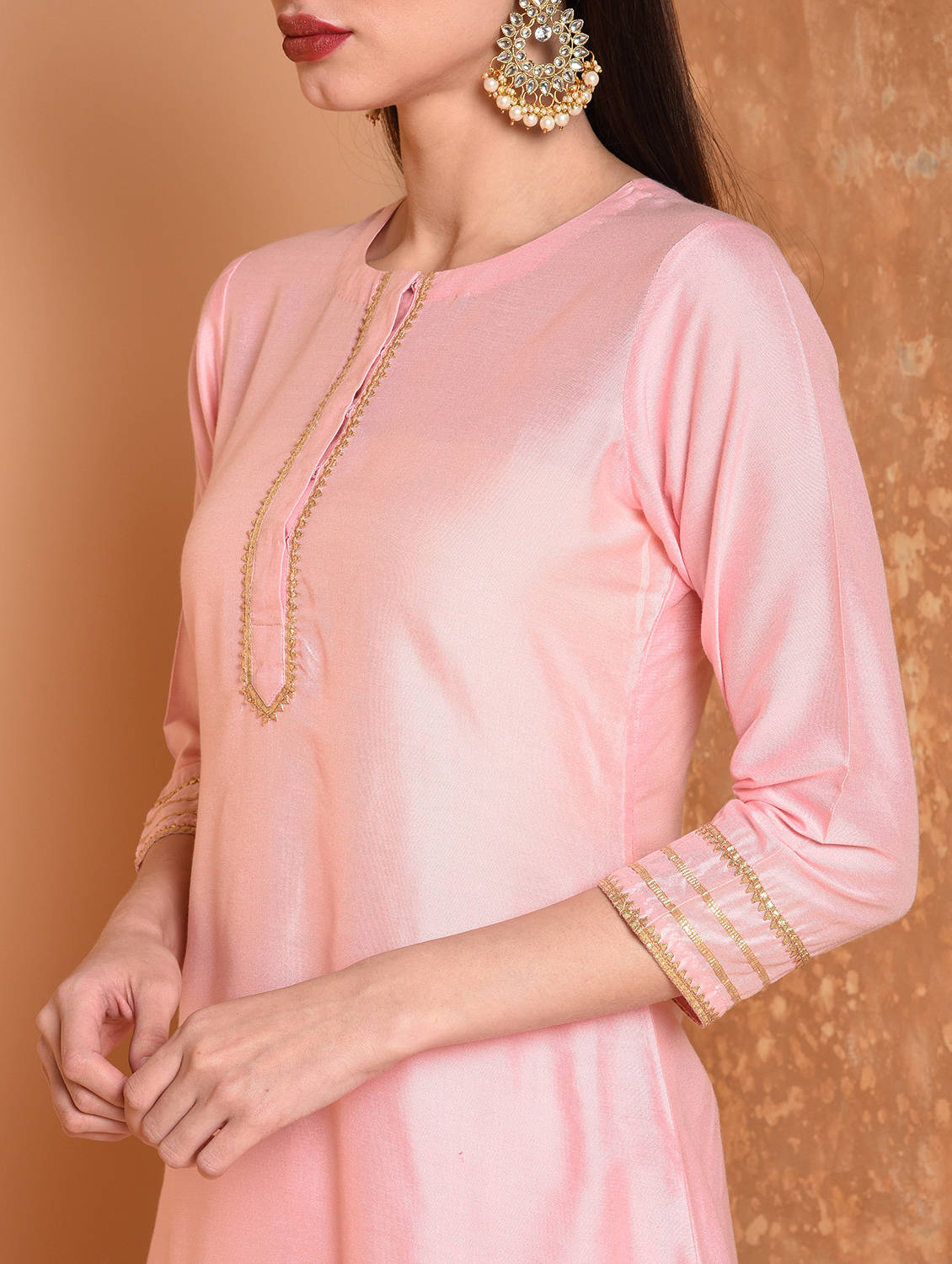 Kaanchie Nanggia Pink Gota Work Kurta And Sharara With Dupatta (Set of 3)