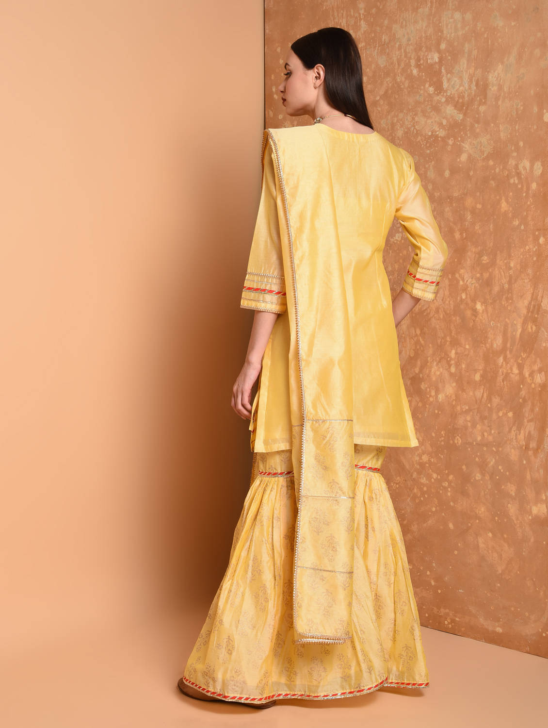 Kaanchie Nanggia Yellow Printed Kurta And Sharara With Dupatta (Set of 3)