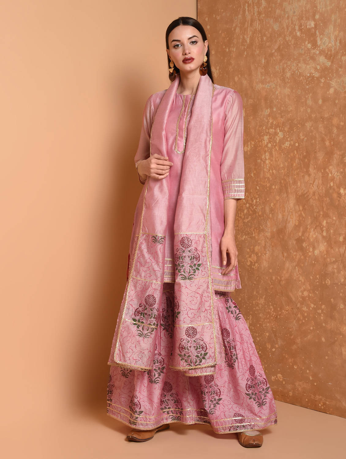 Kaanchie Nanggia Lavender Printed Kurta And Sharara With Dupatta (Set of 3)