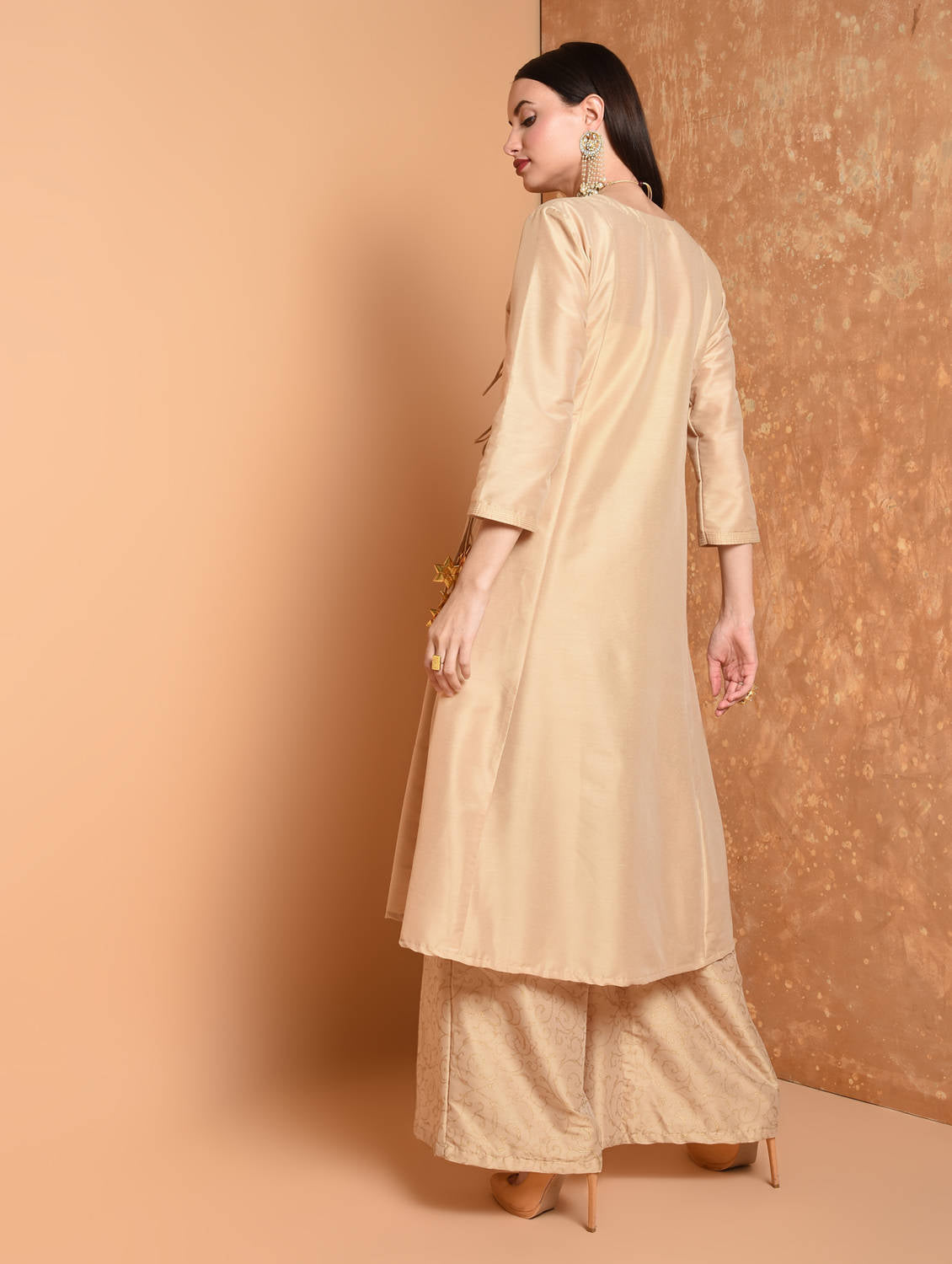 Kaanchie Nanggia Beige Printed Kurta And Palazzo (Set of 2)