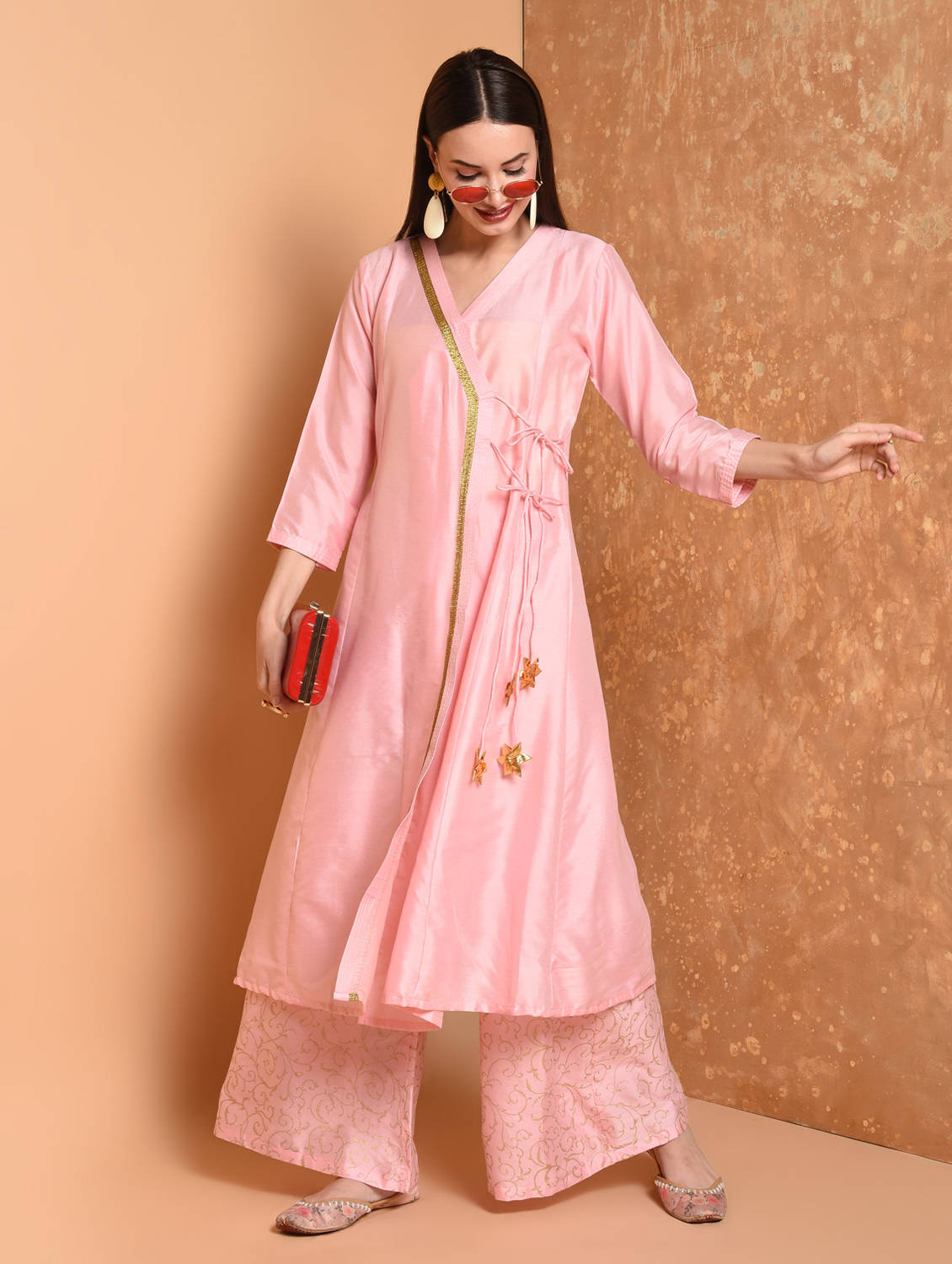 Kaanchie Nanggia Pink Printed Kurta And Palazzo (Set of 2)