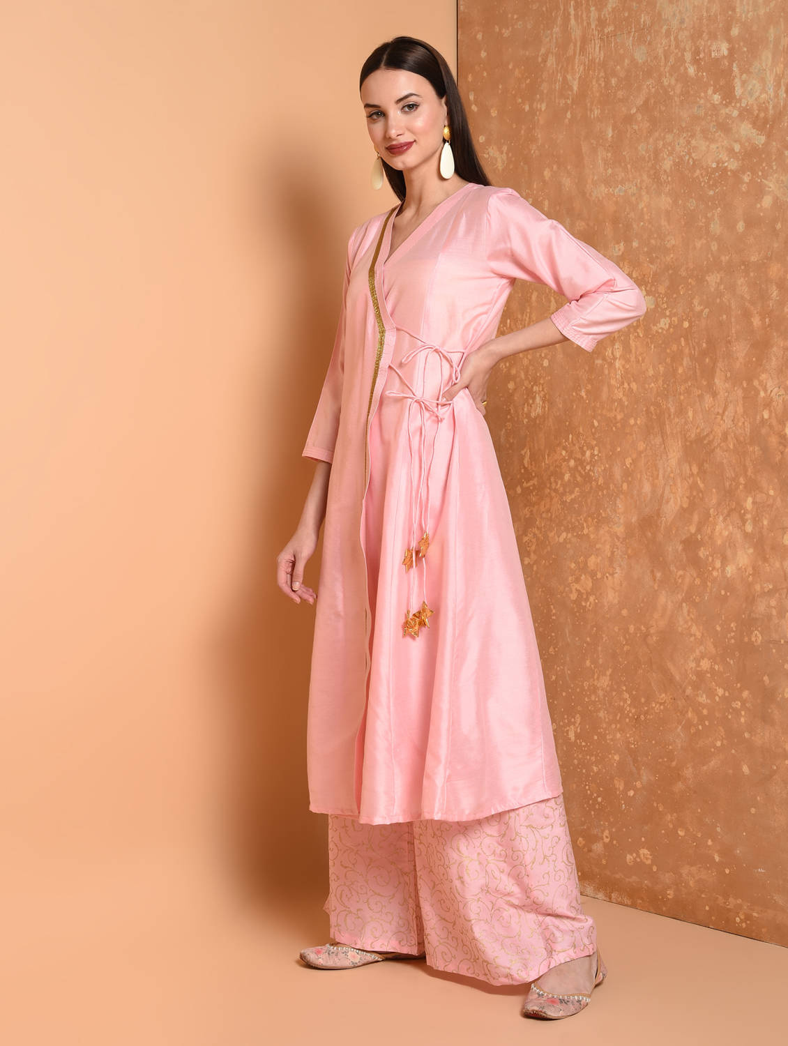 Kaanchie Nanggia Pink Printed Kurta And Palazzo (Set of 2)
