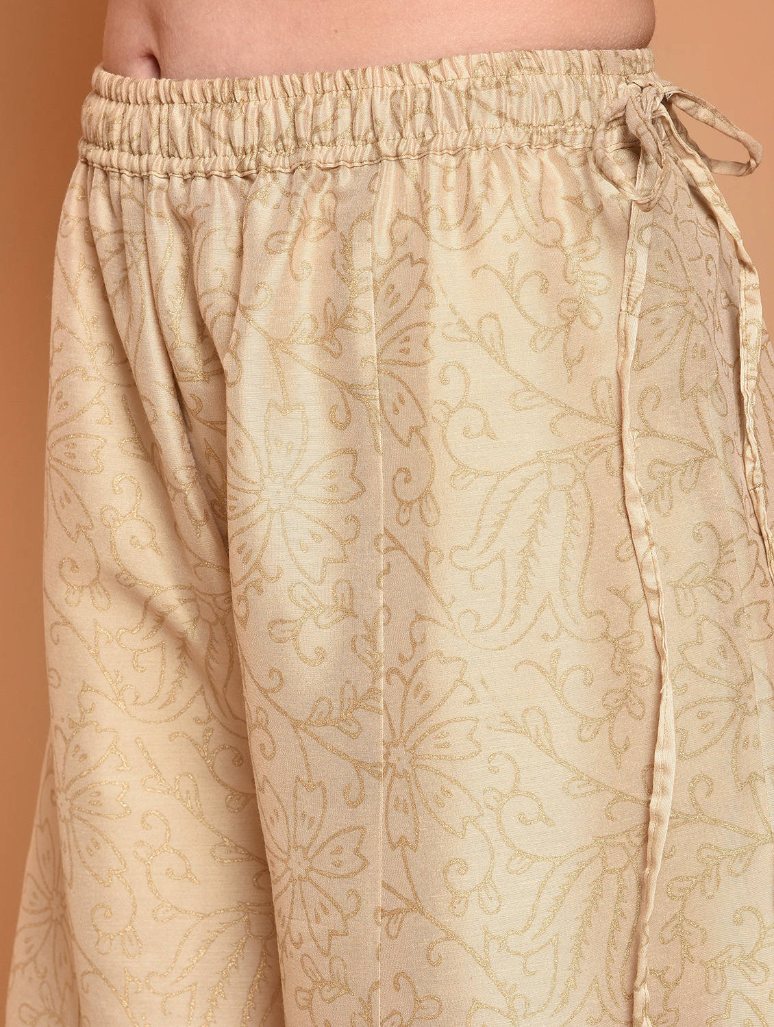 Kaanchie Nanggia Nude Printed Kurta And Palazzo With Dupatta (Set of 3)