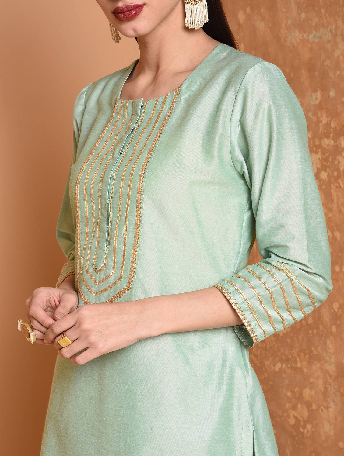 Kaanchie Nanggia Turquoise Printed Kurta And Palazzo With Dupatta (Set of 3)