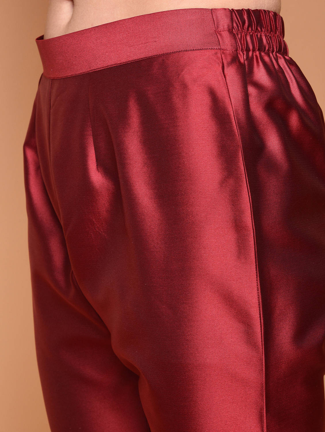 Kaanchie Nanggia Maroon Solid Jacket Kurta And Pants (Set of 2)