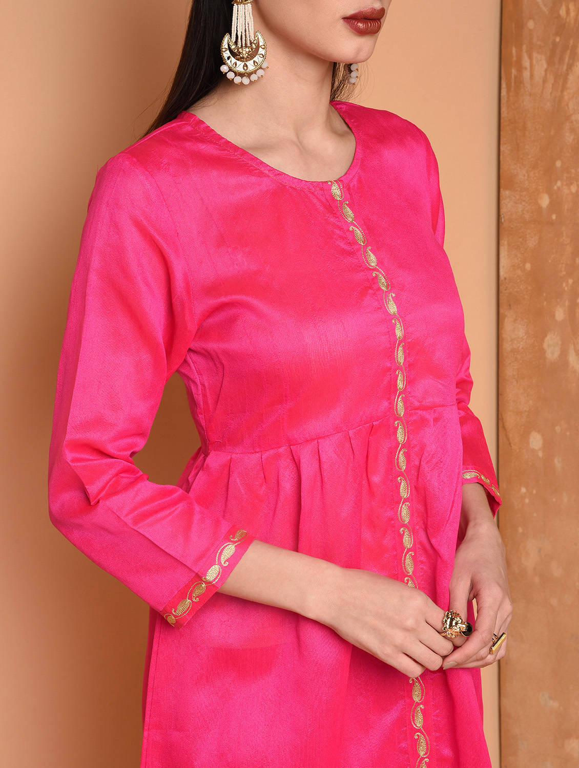 Kaanchie Nanggia Pink Embroidered Kurta And Pant (Set of 2)