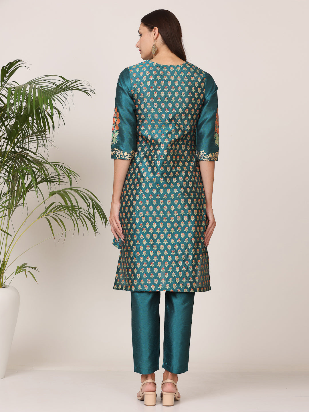 Kaanchie Nanggia Dark Green Silk Printed Kurta Pant with Dupatta (Set of 3)