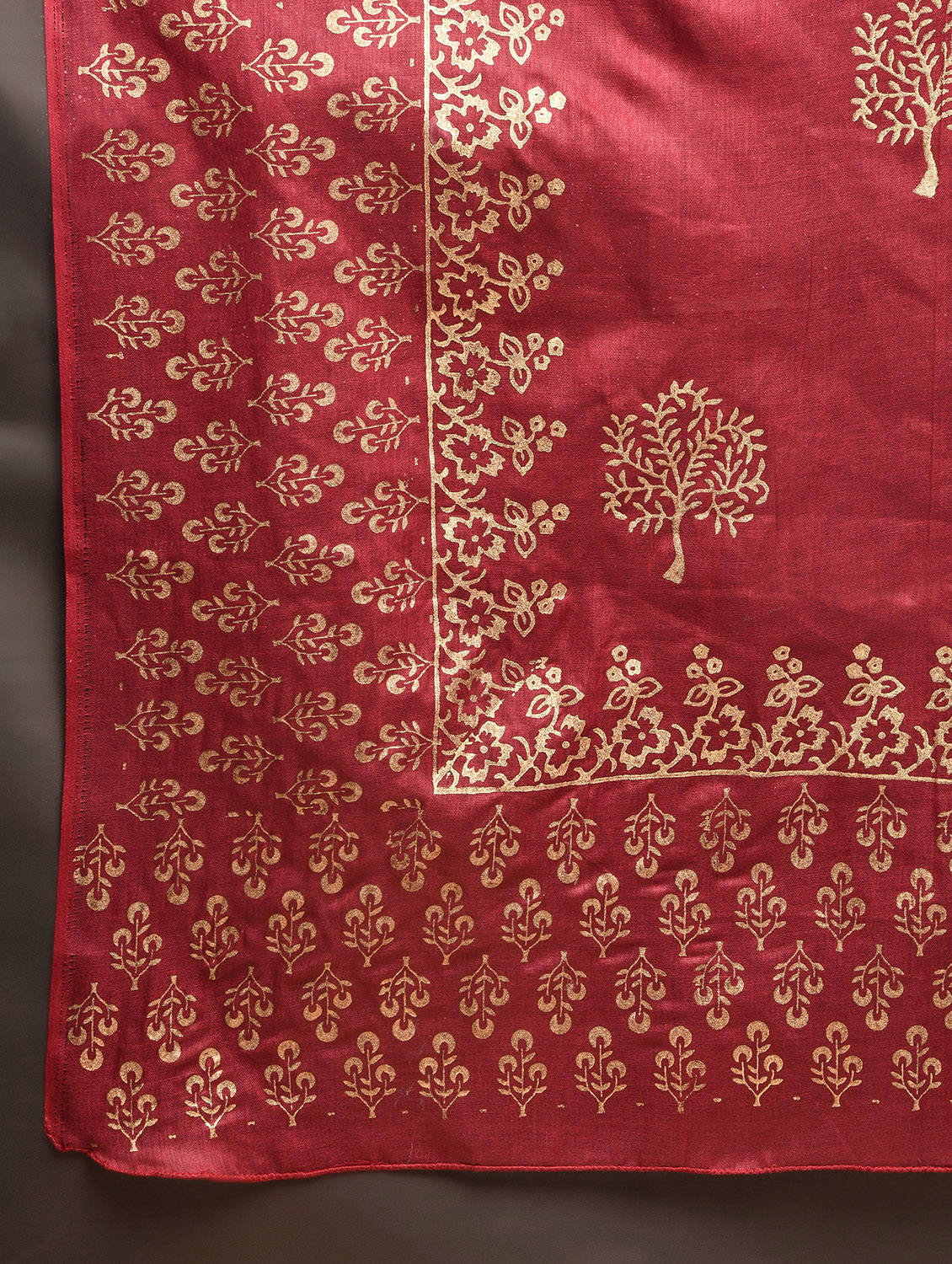 Kaanchie Nanggia Maroon Block Printed Flared Kurta With Leggings And Dupatta (Set of 3)