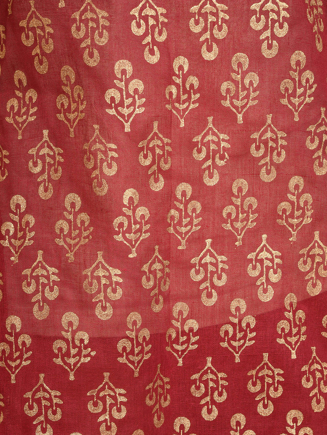 Kaanchie Nanggia Maroon Block Printed Flared Kurta With Leggings And Dupatta (Set of 3)