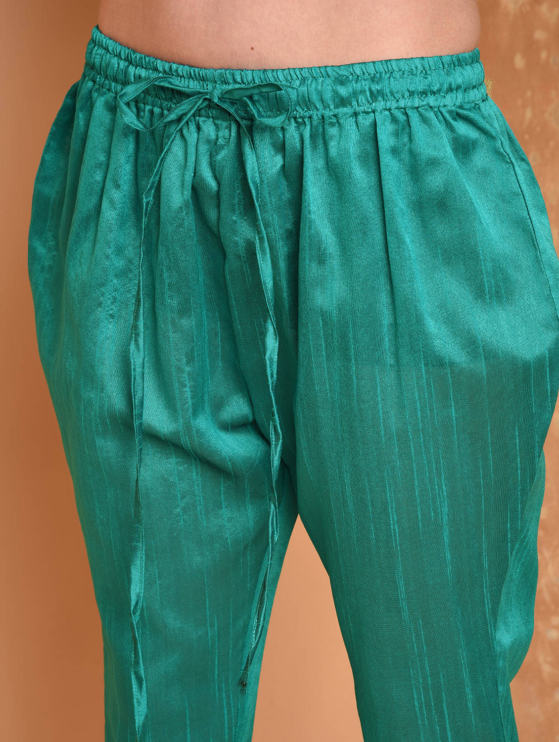 Kaanchie Nanggia Teal Solid Straight Kurta With Pant (Set of 2)