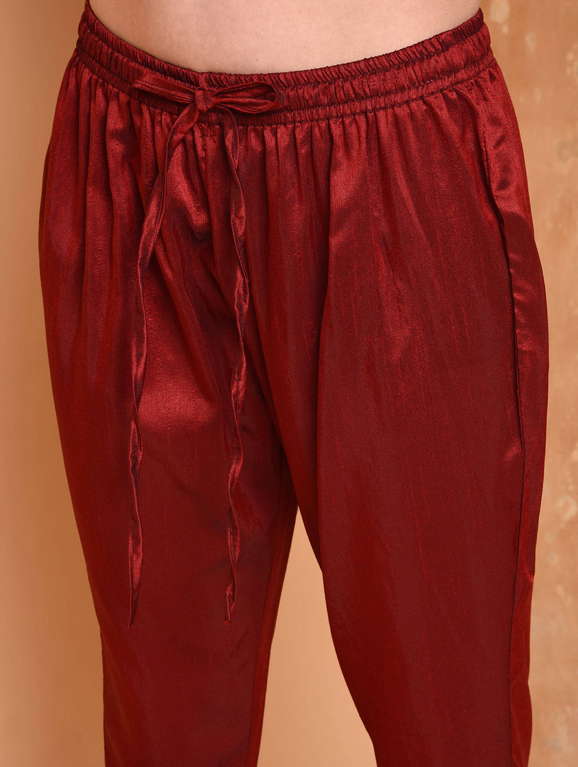 Kaanchie Nanggia Maroon Solid Straight Kurta With Pant (Set of 2)