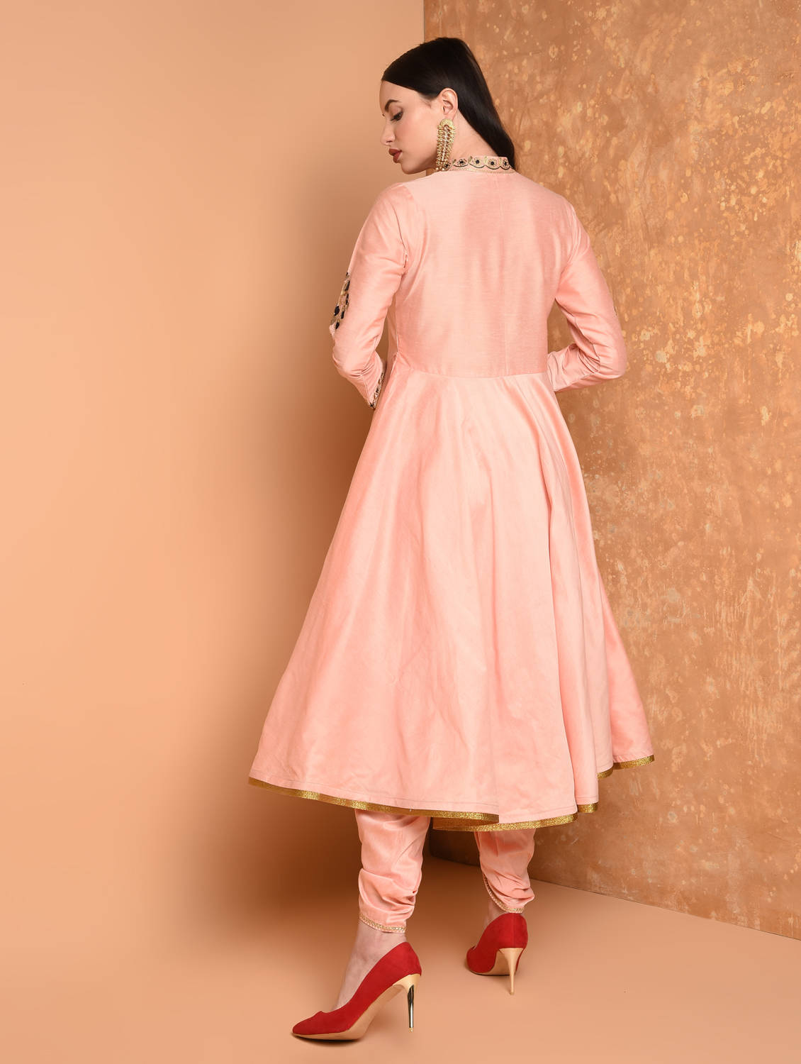 Kaanchie Nanggia Peach Embroidered Kurta And Dhoti Pant (Set of 2)