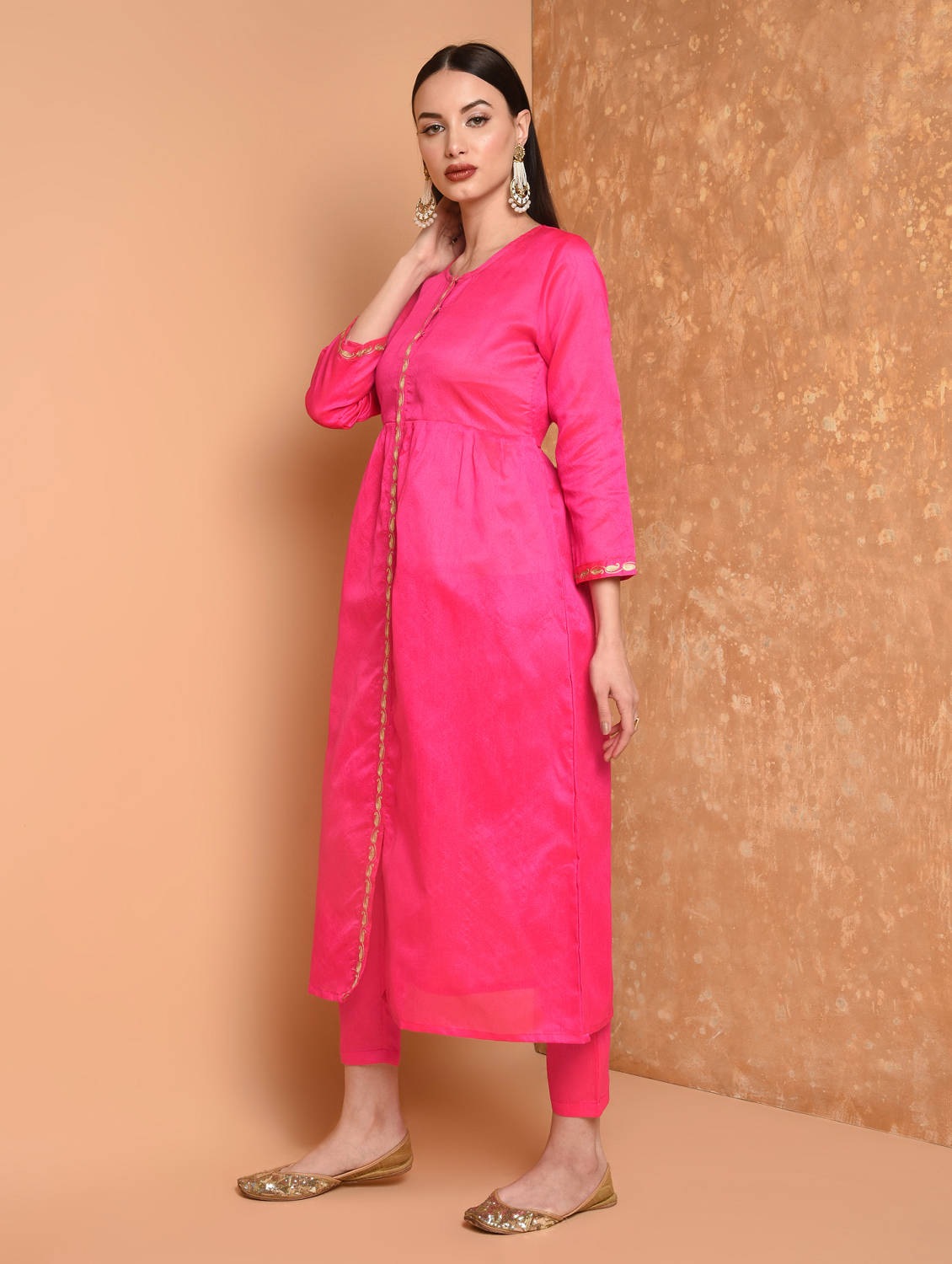 Kaanchie Nanggia Pink Embroidered Kurta And Pant (Set of 2)