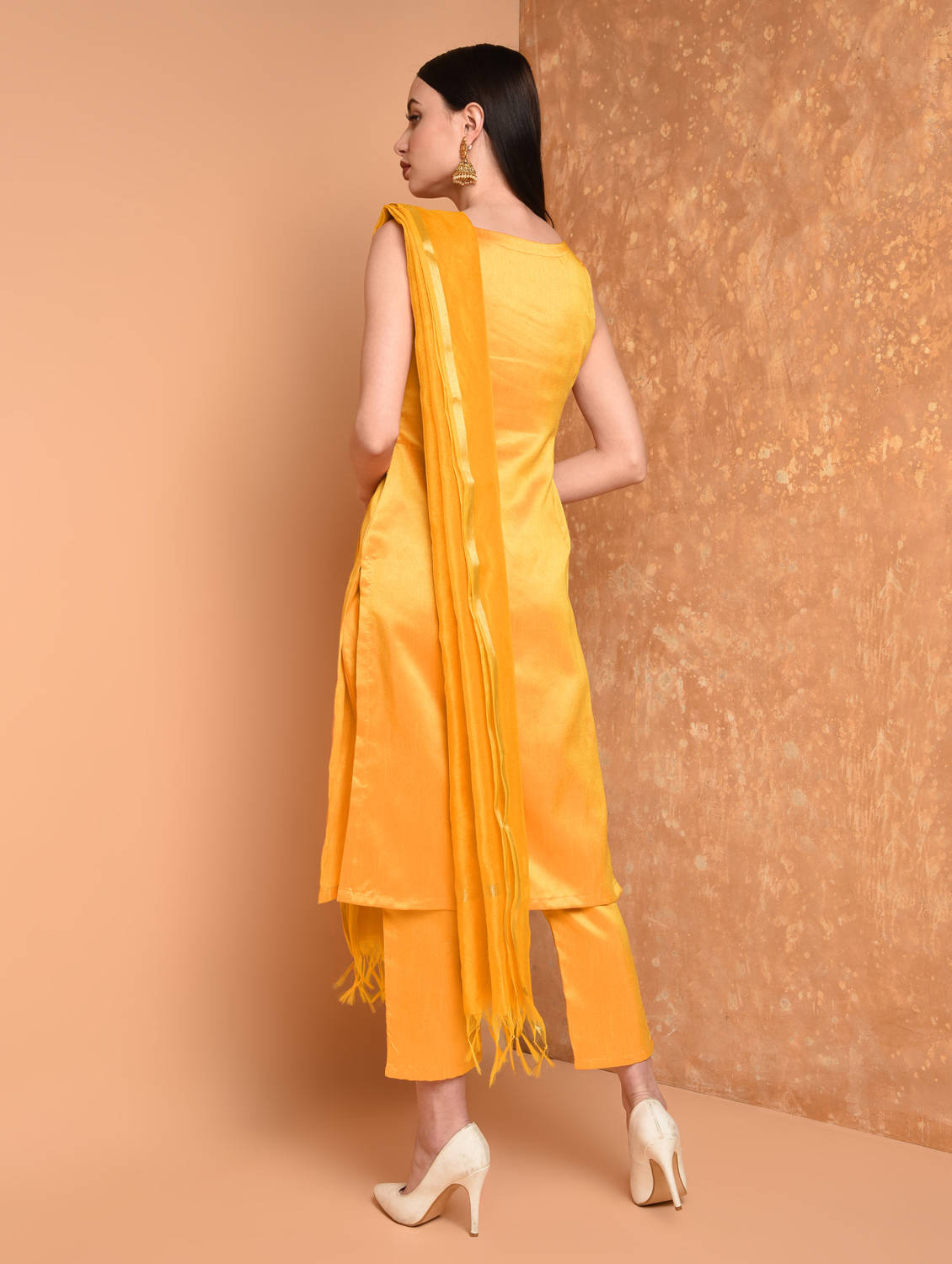 Kaanchie Nanggia Yellow Solid Kurta And Pant With Dupatta (Set of 3)