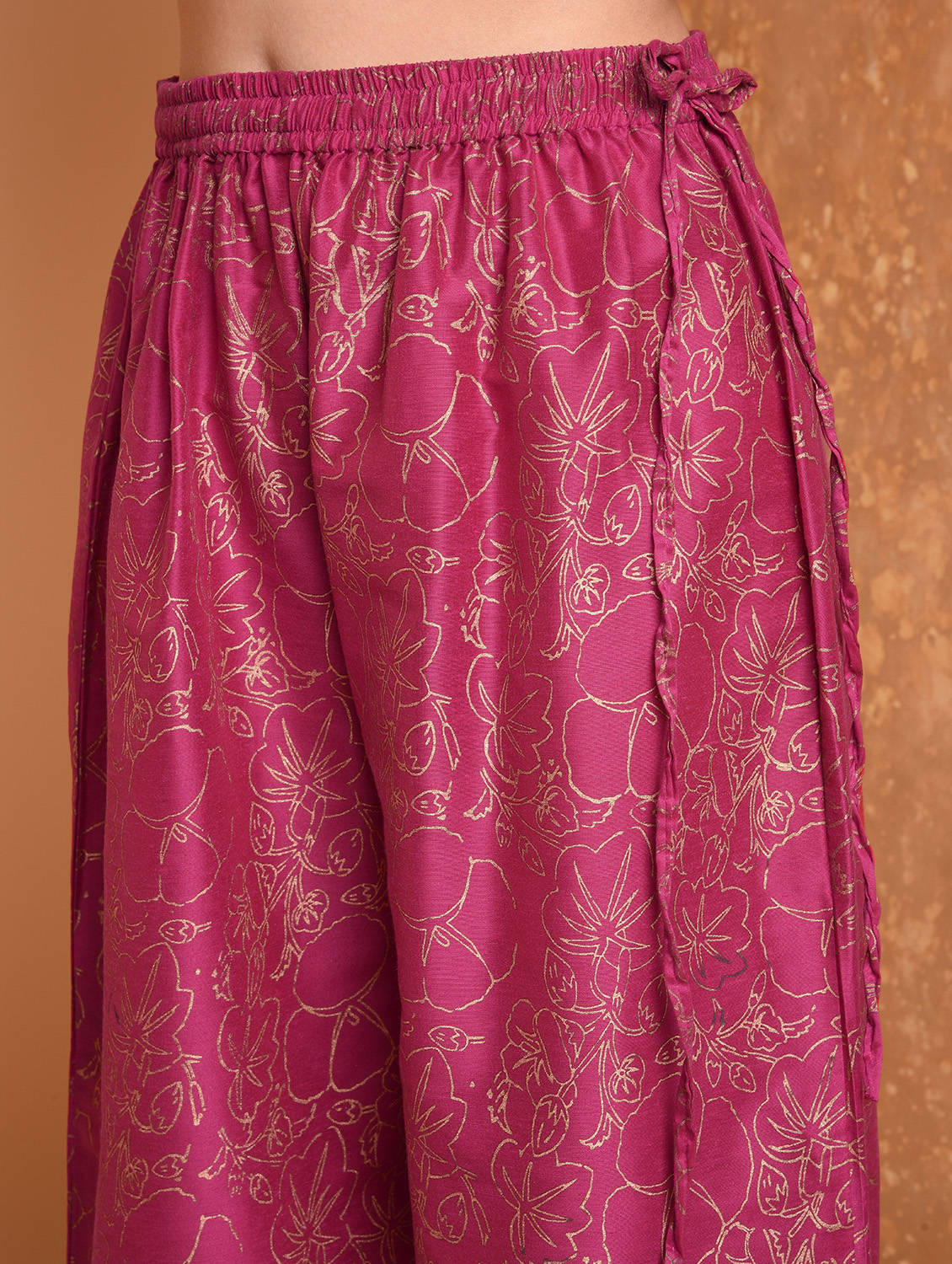 Kaanchie Nanggia Pink Silk Kurta With Chanderi Palazzo And Dupatta (Set Of 3)