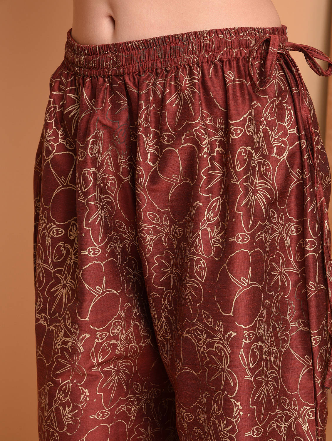 Kaanchie Nanggia Maroon Silk Kurta With Chanderi Palazzo And Dupatta (Set Of 3)