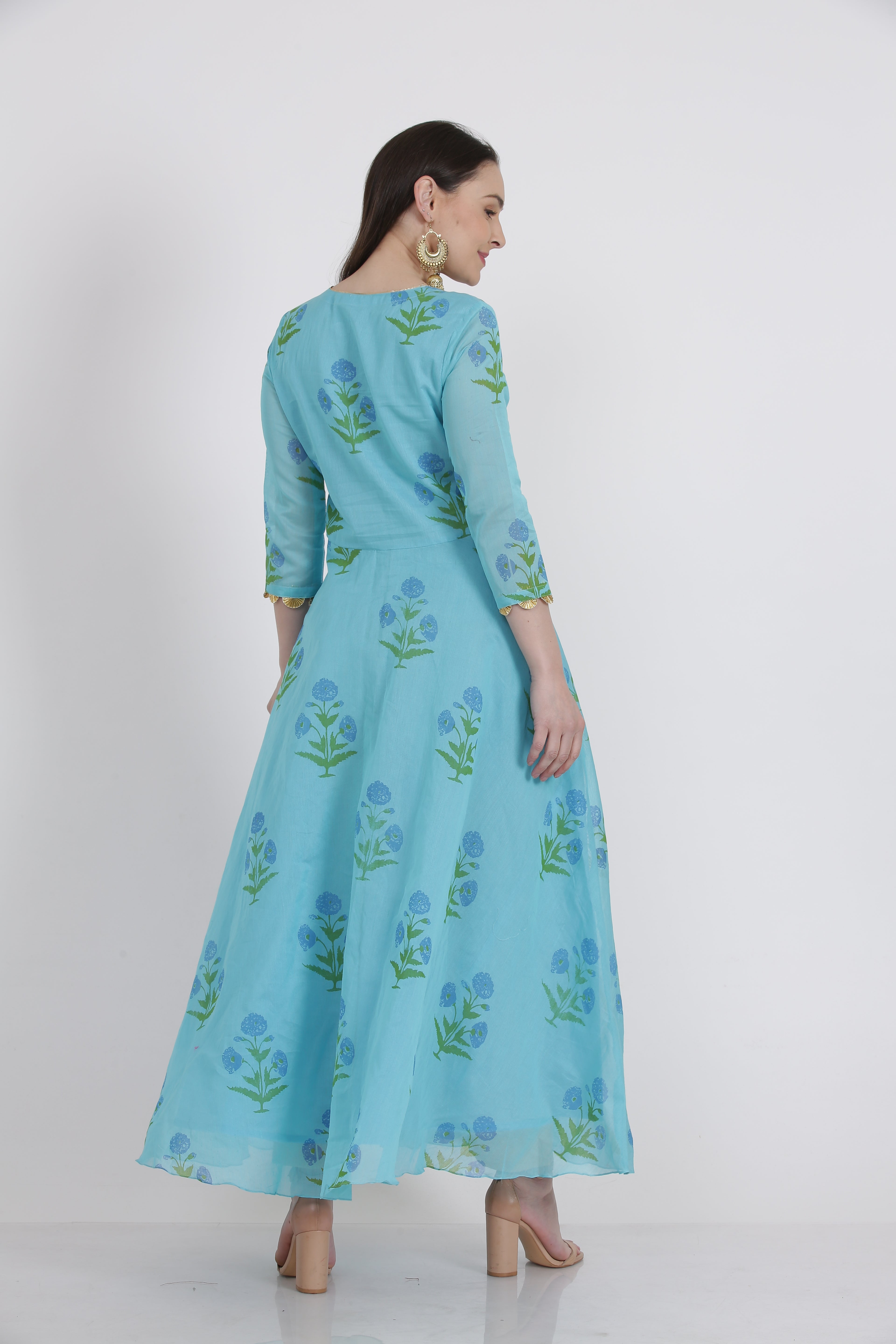 Kaanchie Nanggia Aqua Printed Kurta And Legging With Dupatta (Set of 3)