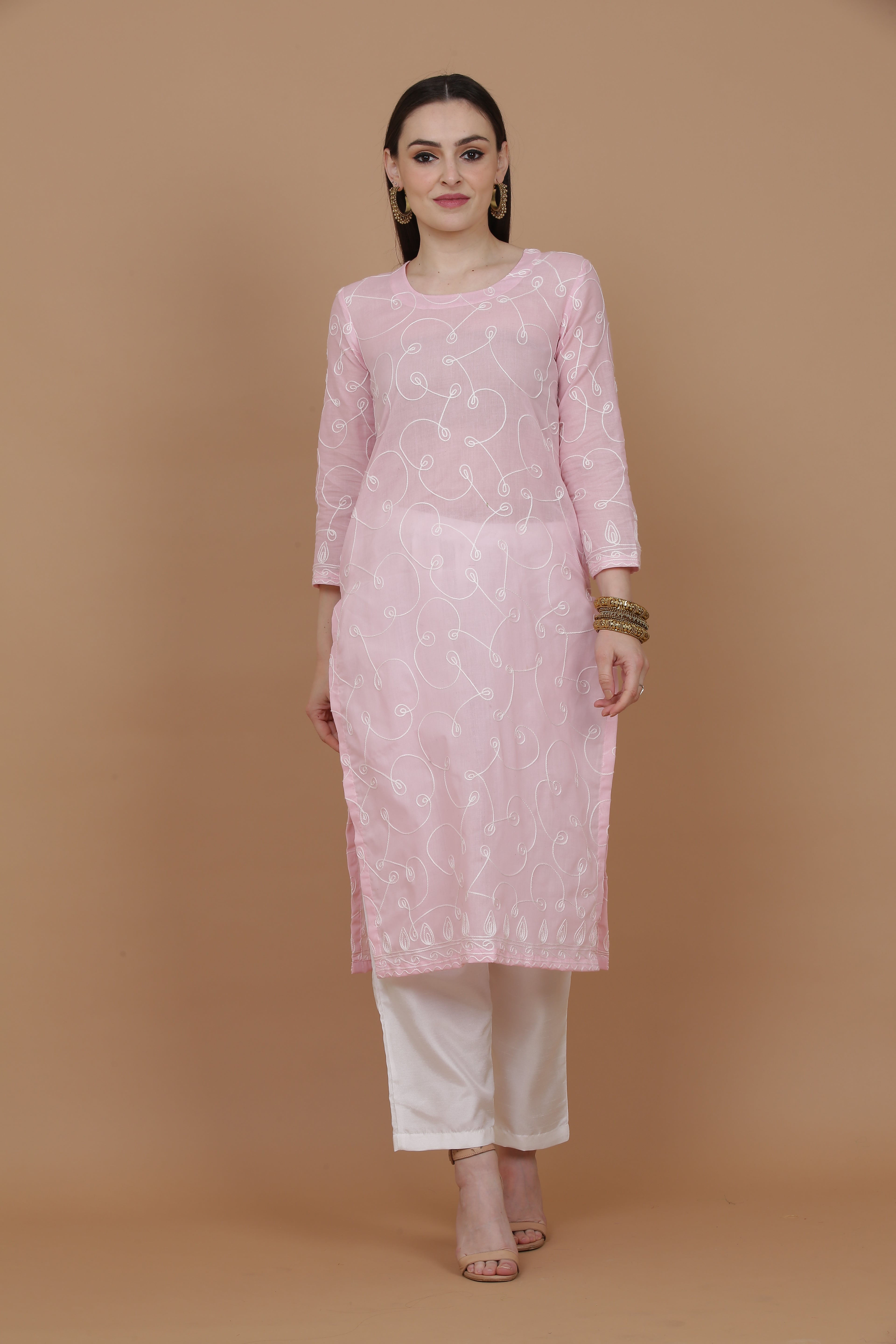 Kaanchie Nanggia Pink Embroidered Kurta And Pant With Dupatta (Set of 3)