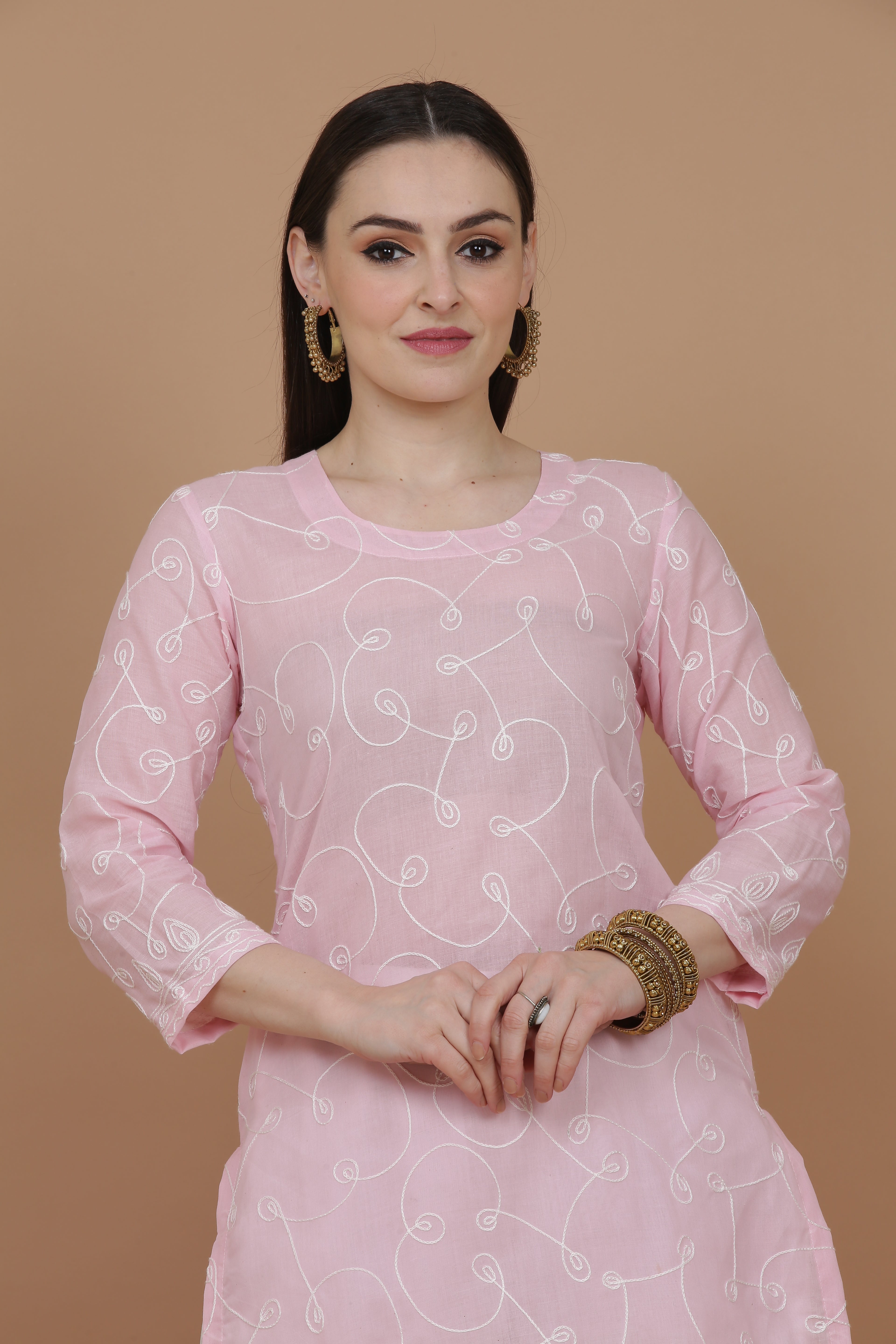 Kaanchie Nanggia Pink Embroidered Kurta And Pant With Dupatta (Set of 3)